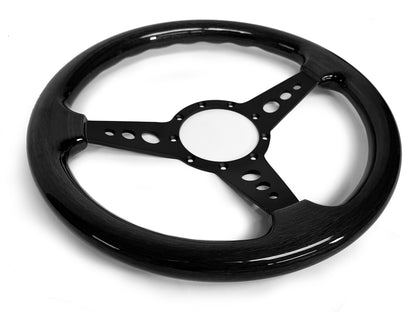 VSW S9 Deluxe Wood Steering Wheel | Black Ash Wood, 3-Spoke w/ Holes | ST3175