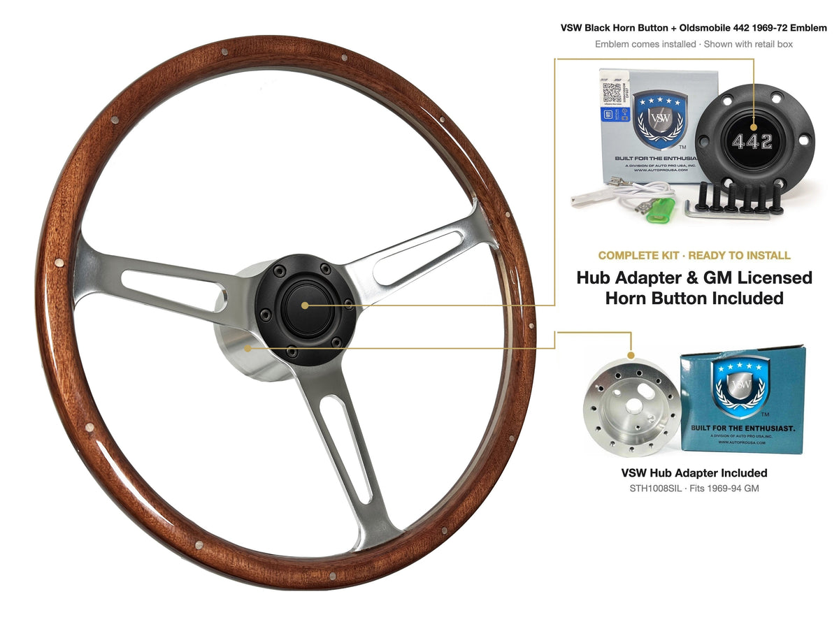 ST3553 steering wheel kit - Black horn button, 442 1969-72 emblem