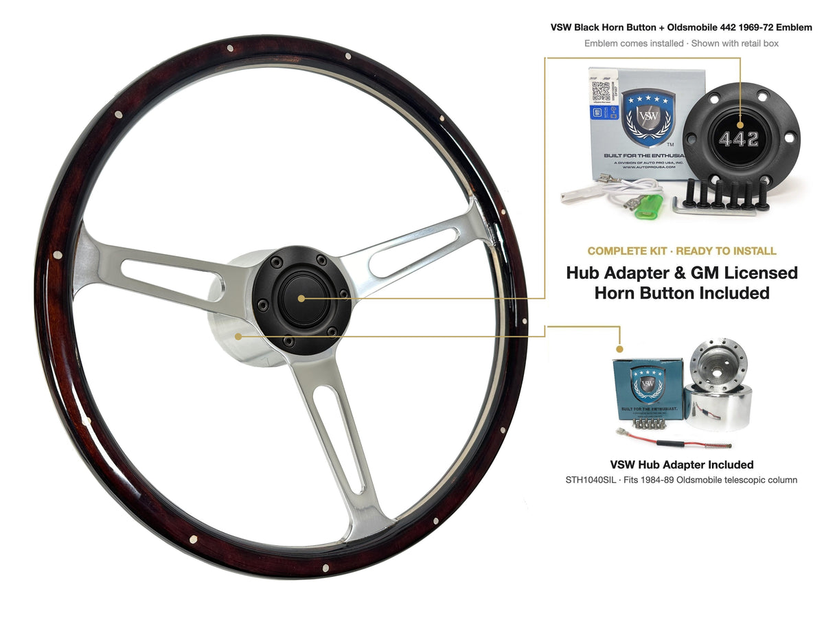 ST3553A steering wheel kit - Black horn button, 442 1969-72 emblem