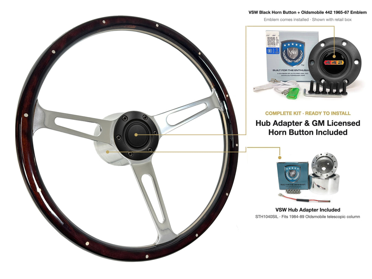 ST3553A steering wheel kit - Black horn button, 442 1965-67 emblem