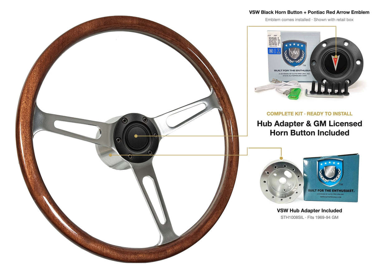 ST3554 steering wheel kit - Black horn button, Pontiac Red Arrow emblem