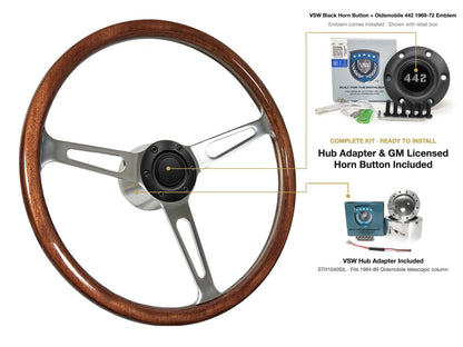 ST3554 steering wheel kit - Black horn button, 442 1969-72 emblem