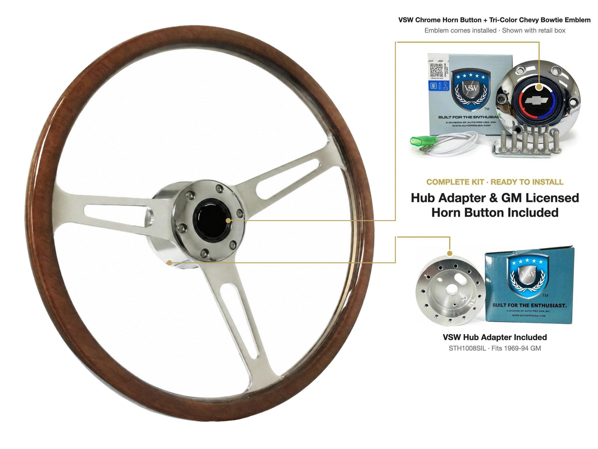 ST3554 1969-88 Chevy Nova kit - Chrome button, Tri-Color Chevy Bowtie emblem