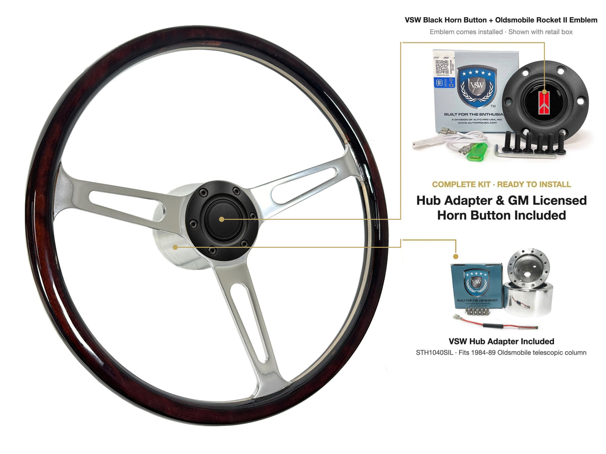 ST3554A steering wheel kit - Black horn button, Rocket II 1981-96 emblem