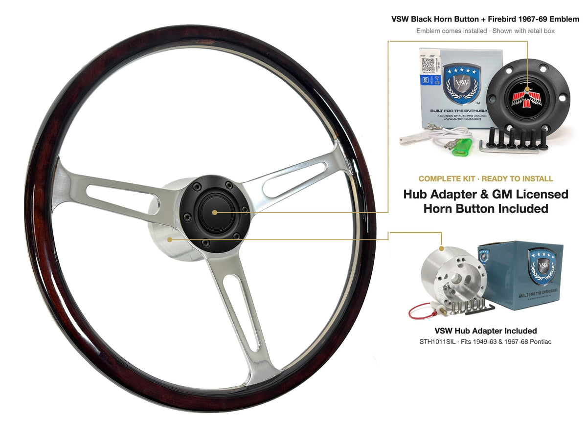 ST3554A steering wheel kit - Black horn button, Firebird 1967-69 emblem