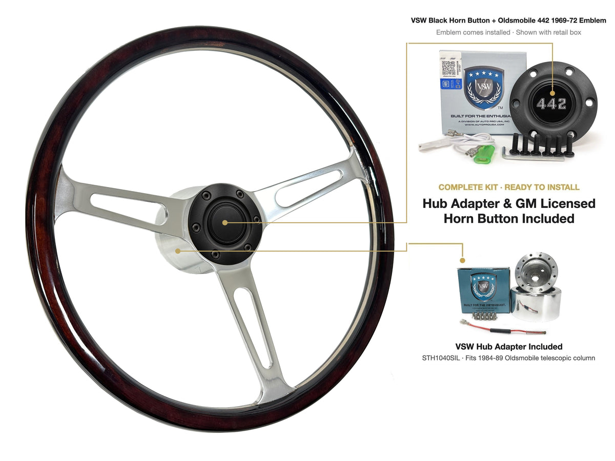 ST3554A steering wheel kit - Black horn button, 442 1969-72 emblem