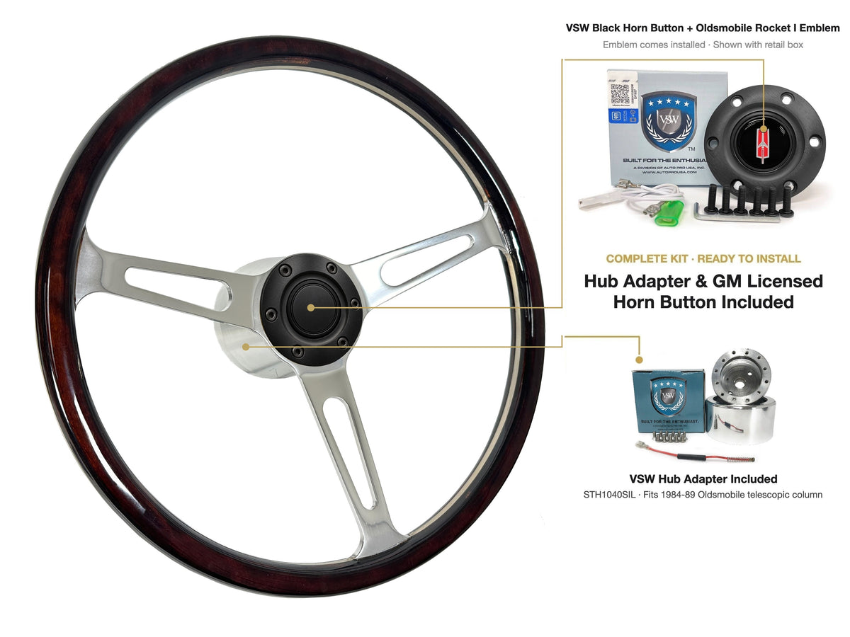 ST3554A steering wheel kit - Black horn button, Rocket I 1960-80 emblem