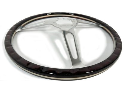 VSW ST3554A Deluxe Wood steering wheel, multi-layer espresso stained wood grip, clear anodized billet aluminum slotted 3-spoke center, 15" diameter