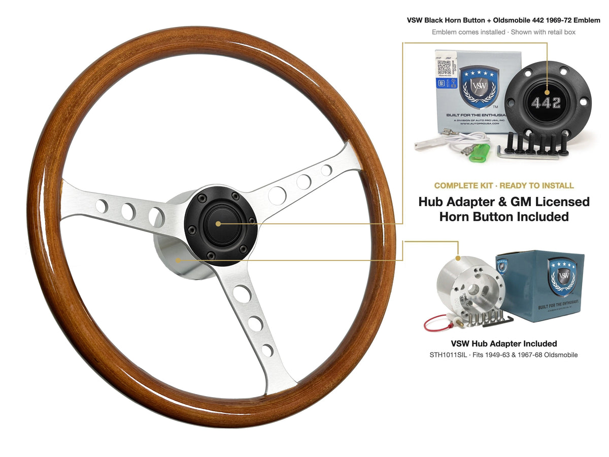 ST3578 steering wheel kit - Black horn button, 442 1969-72 emblem