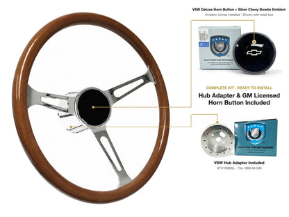 ST3579 steering wheel kit - Deluxe horn button, Silver Chevy Bowtie emblem