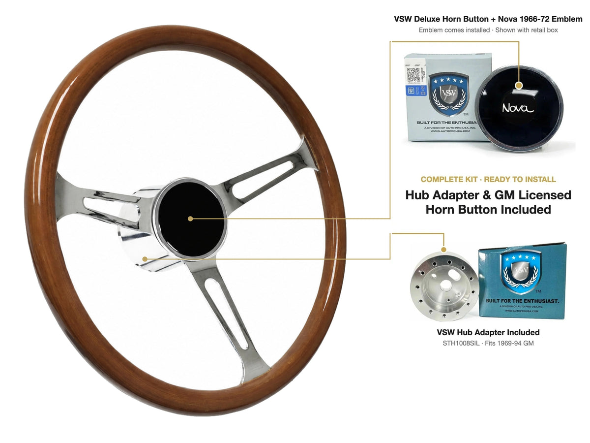 ST3579 steering wheel kit - Deluxe horn button, Nova 1966-72 emblem