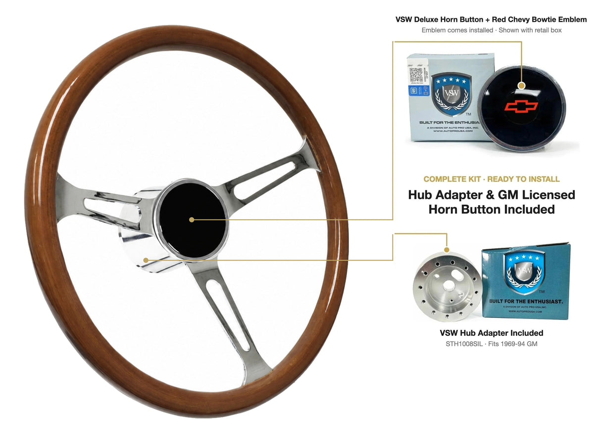 ST3579 steering wheel kit - Deluxe horn button, Red Chevy Bowtie emblem