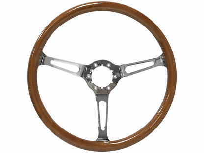 VSW ST3579 Classic Wood steering wheel, walnut wood grip, chrome 3-spoke center, 15" diameter