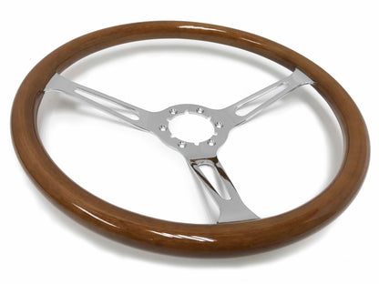 VSW ST3579 Classic Wood steering wheel, walnut wood grip, chrome 3-spoke center, 15" diameter