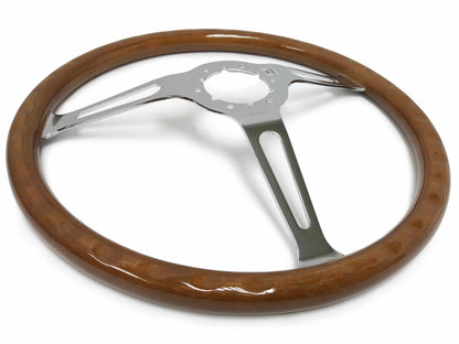 VSW ST3579 Classic Wood steering wheel, walnut wood grip, chrome 3-spoke center, 15" diameter