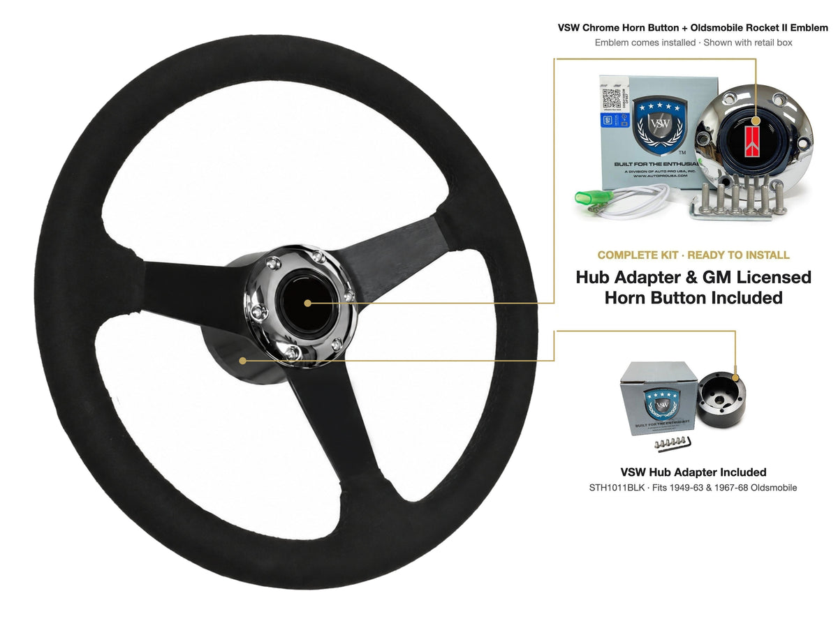 ST3582BLK steering wheel kit - Chrome horn button, Rocket II 1981-96 emblem
