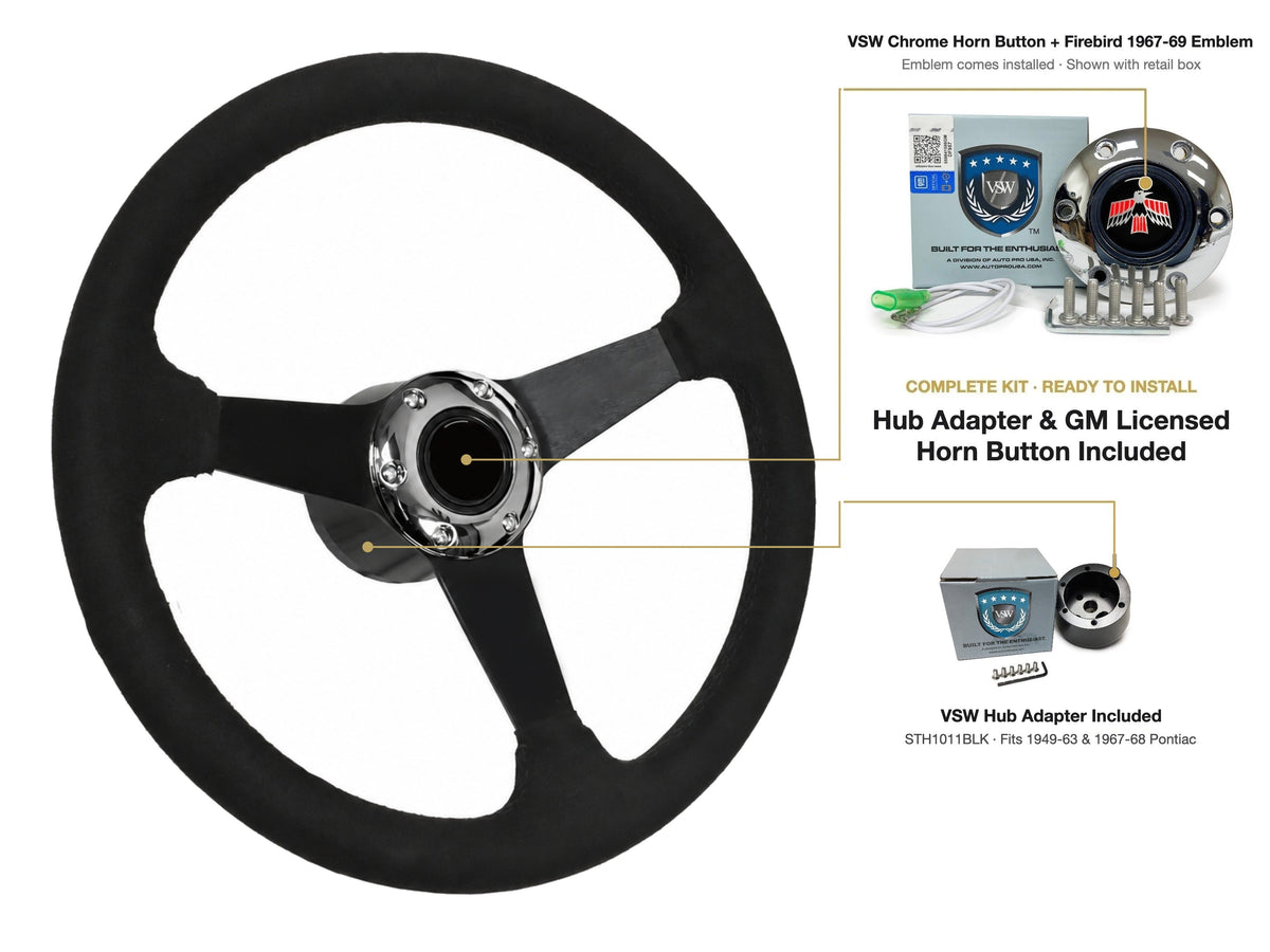 ST3582BLK steering wheel kit - Chrome horn button, Firebird 1967-69 emblem