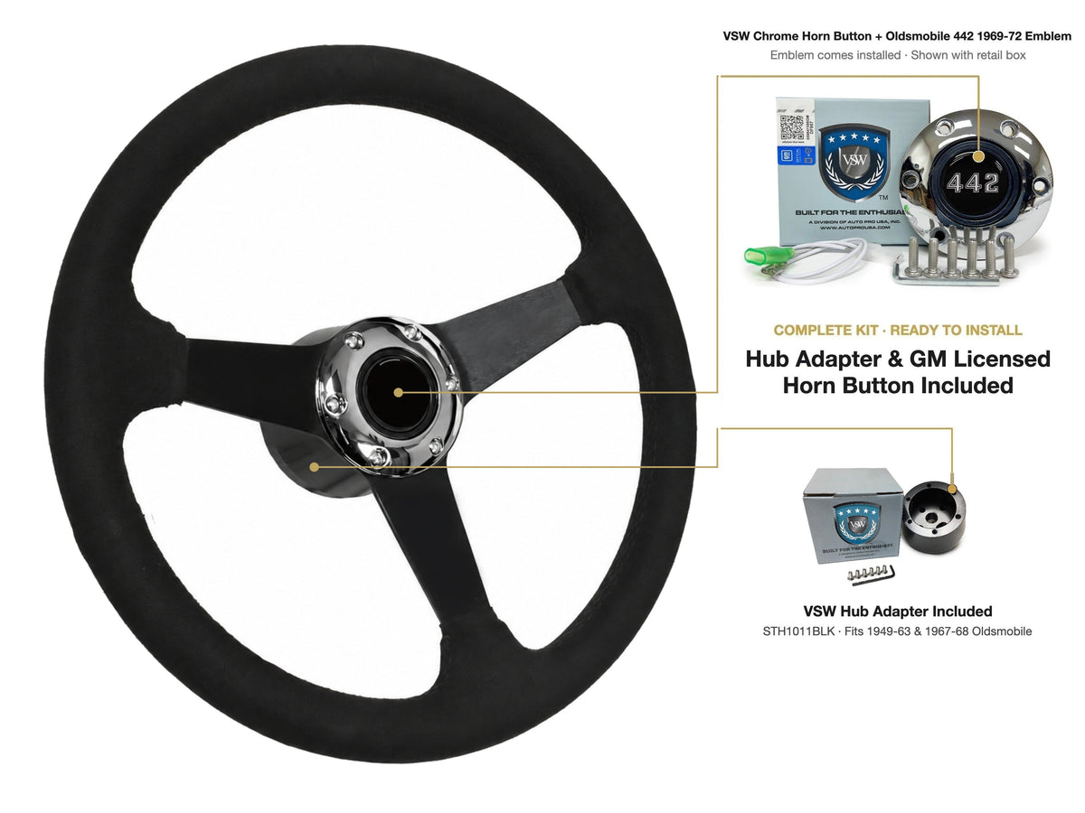 ST3582BLK steering wheel kit - Chrome horn button, 442 1969-72 emblem
