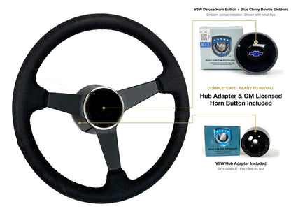 ST3584BLK steering wheel kit - Deluxe horn button, Blue Chevy Bowtie emblem