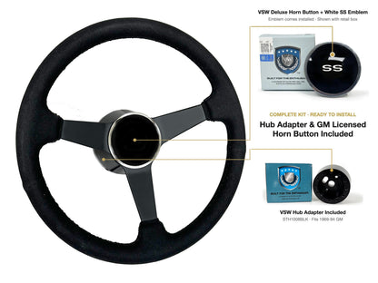 ST3584BLK steering wheel kit - Deluxe horn button, White SS emblem