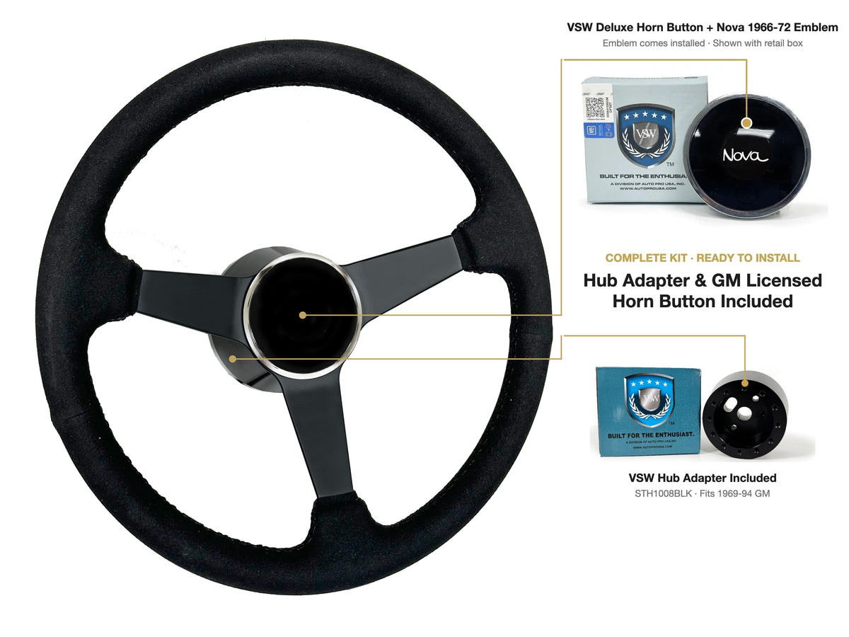 ST3584BLK steering wheel kit - Deluxe horn button, Nova 1966-72 emblem