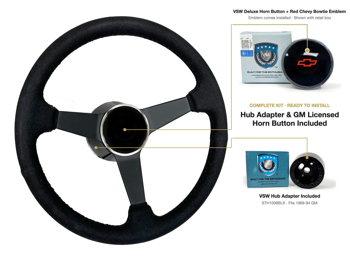 ST3584BLK steering wheel kit - Deluxe horn button, Red Chevy Bowtie emblem