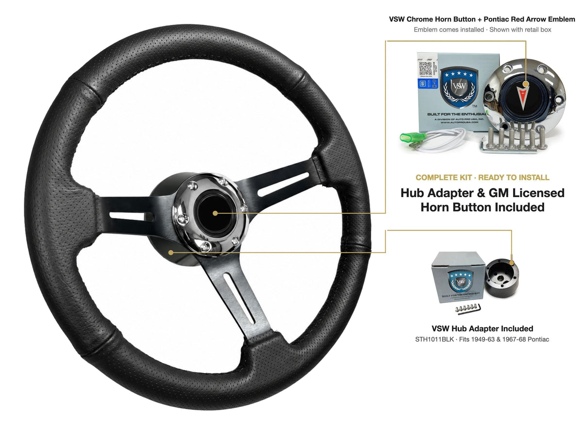 ST3586BLK-BLK steering wheel kit - Chrome horn button, Pontiac Red Arrow emblem