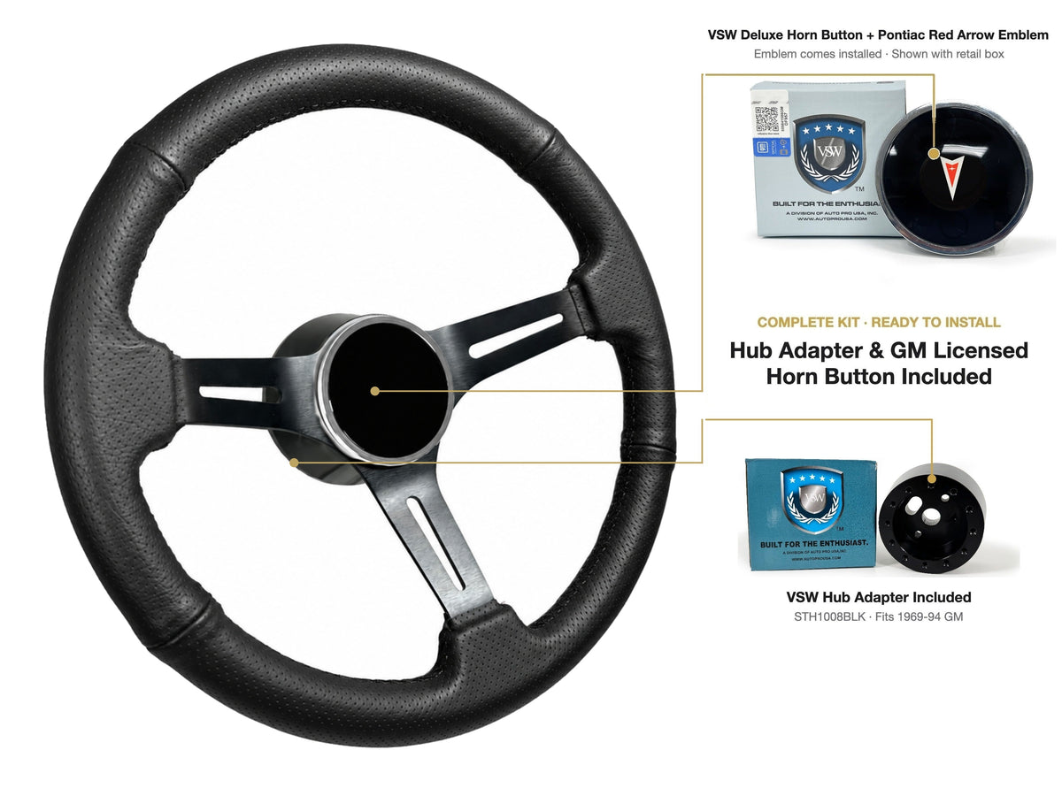ST3586BLK-BLK steering wheel kit - Deluxe horn button, Pontiac Red Arrow emblem