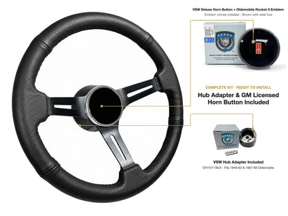ST3586BLK-BLK steering wheel kit - Deluxe horn button, Rocket II 1981-96 emblem