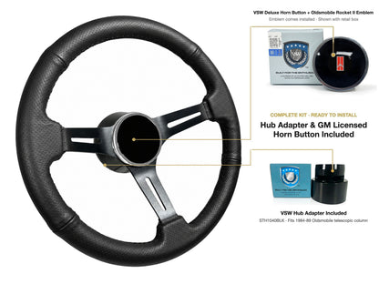 ST3586BLK-BLK steering wheel kit - Deluxe horn button, Rocket II 1981-96 emblem