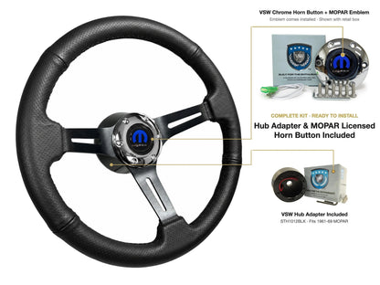 ST3586BLK-BLK steering wheel kit - Chrome horn button, MOPAR emblem