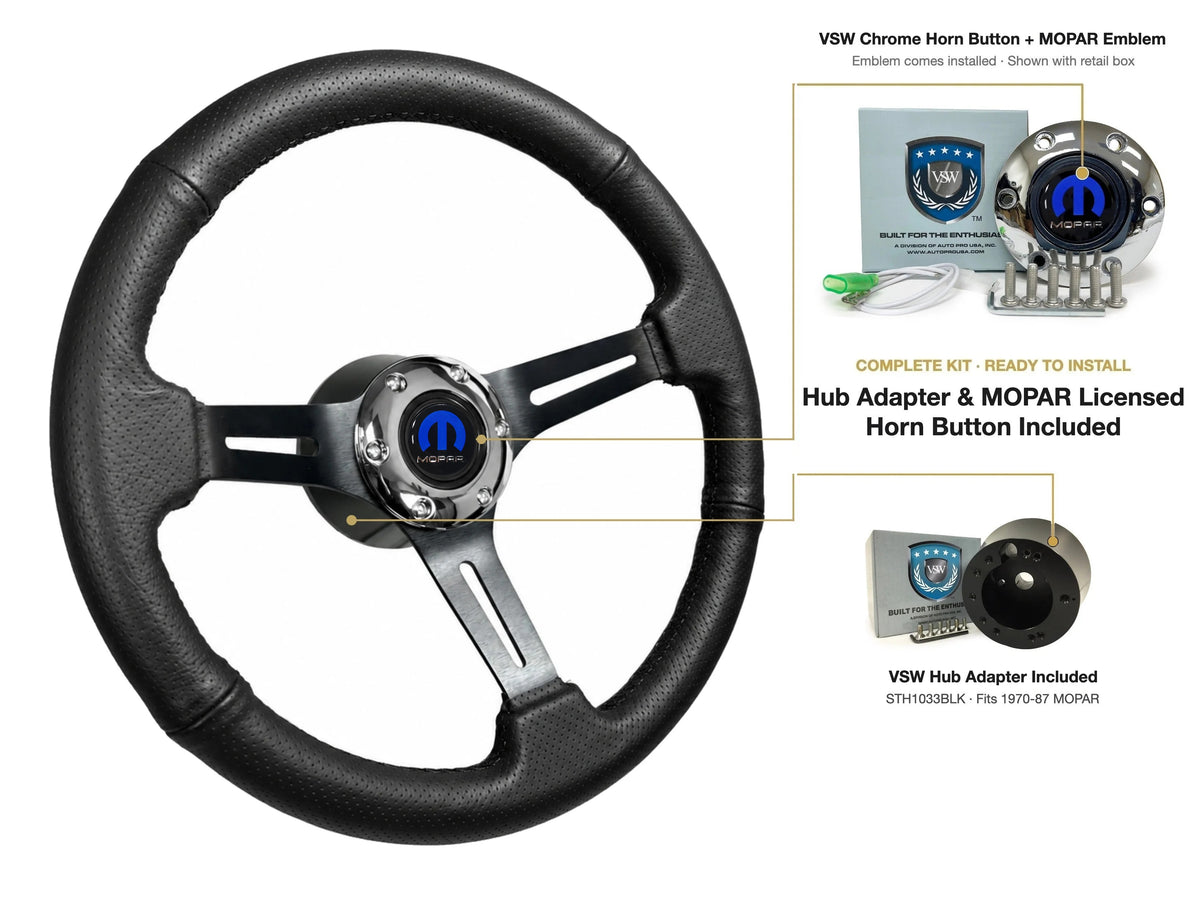 ST3586BLK-BLK steering wheel kit - Chrome horn button, MOPAR emblem
