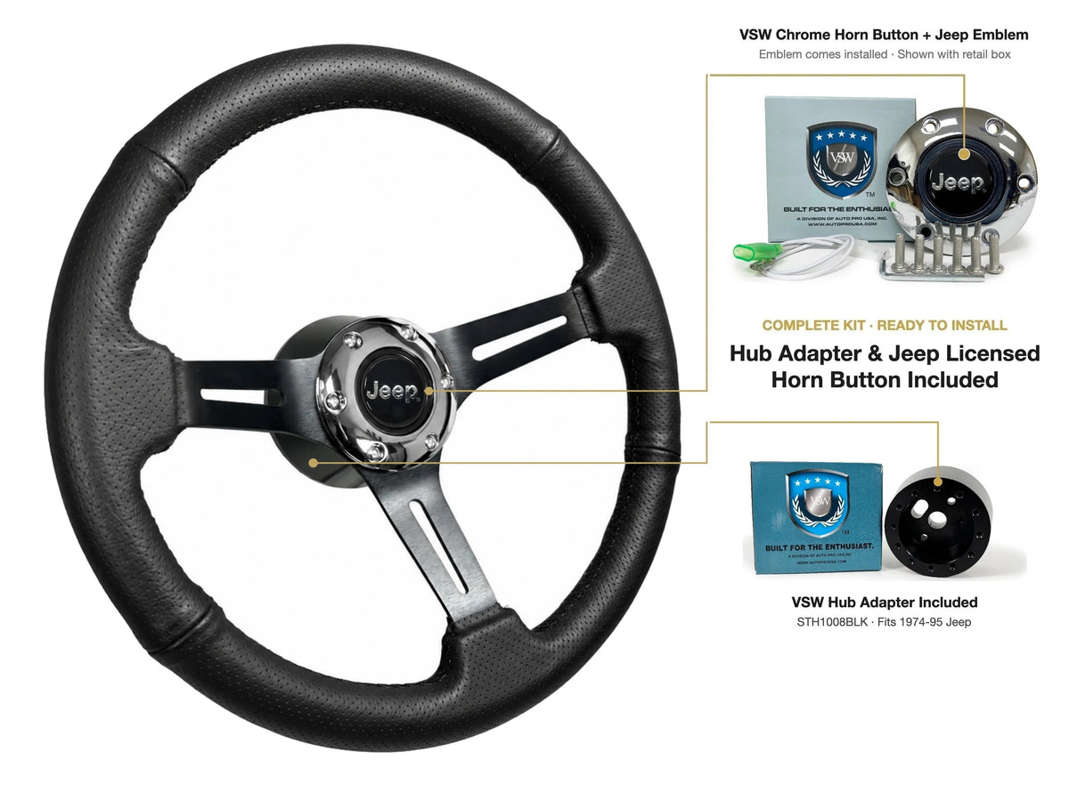 ST3586BLK-BLK steering wheel kit - Chrome horn button, Jeep emblem