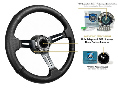 ST3586BLK-BLK steering wheel kit - Chrome horn button, Pontiac Motor Division emblem