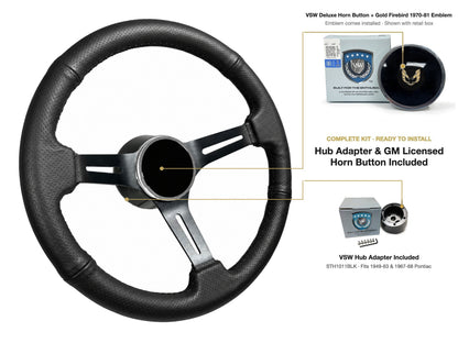 ST3586BLK-BLK steering wheel kit - Deluxe horn button, Gold Firebird 1970-81 emblem