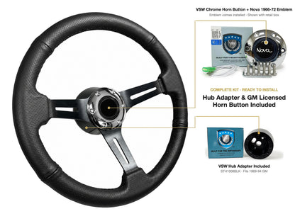 ST3586BLK-BLK steering wheel kit - Chrome horn button, Nova 1966-72 emblem