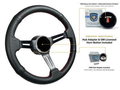 ST3586BLK-RED steering wheel kit - Deluxe horn button, Rocket II 1981-96 emblem