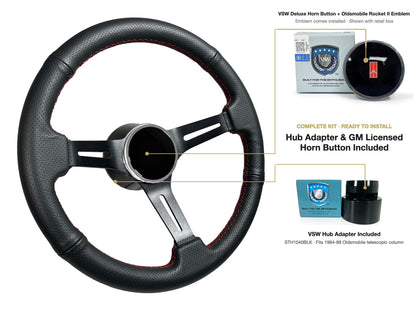 ST3586BLK-RED steering wheel kit - Deluxe horn button, Rocket II 1981-96 emblem