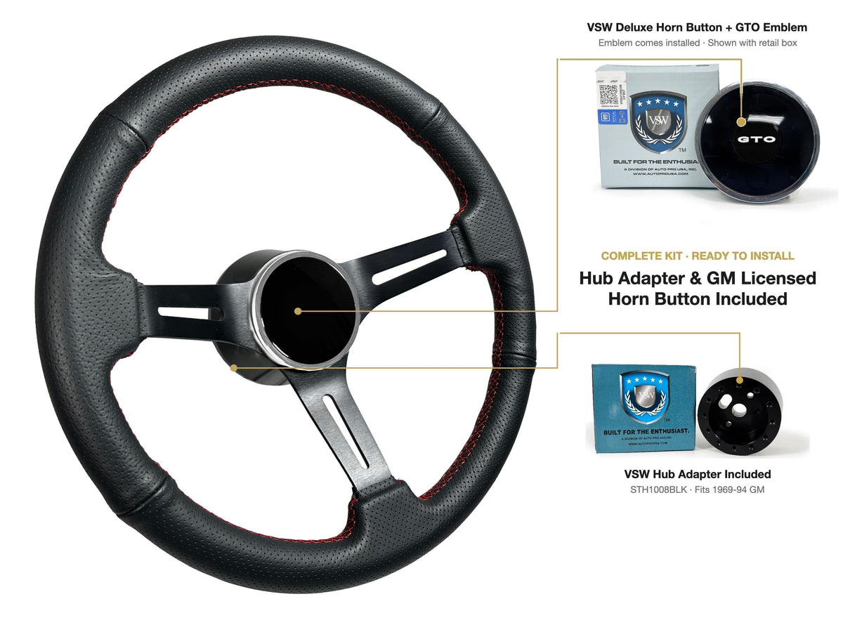 ST3586BLK-RED steering wheel kit - Deluxe horn button, GTO emblem