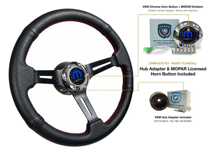 ST3586BLK-RED steering wheel kit - Chrome horn button, MOPAR emblem