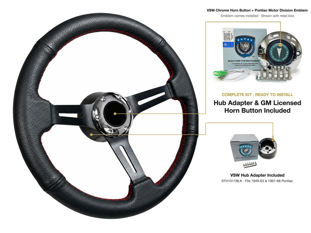 ST3586BLK-RED steering wheel kit - Chrome horn button, Pontiac Motor Division emblem
