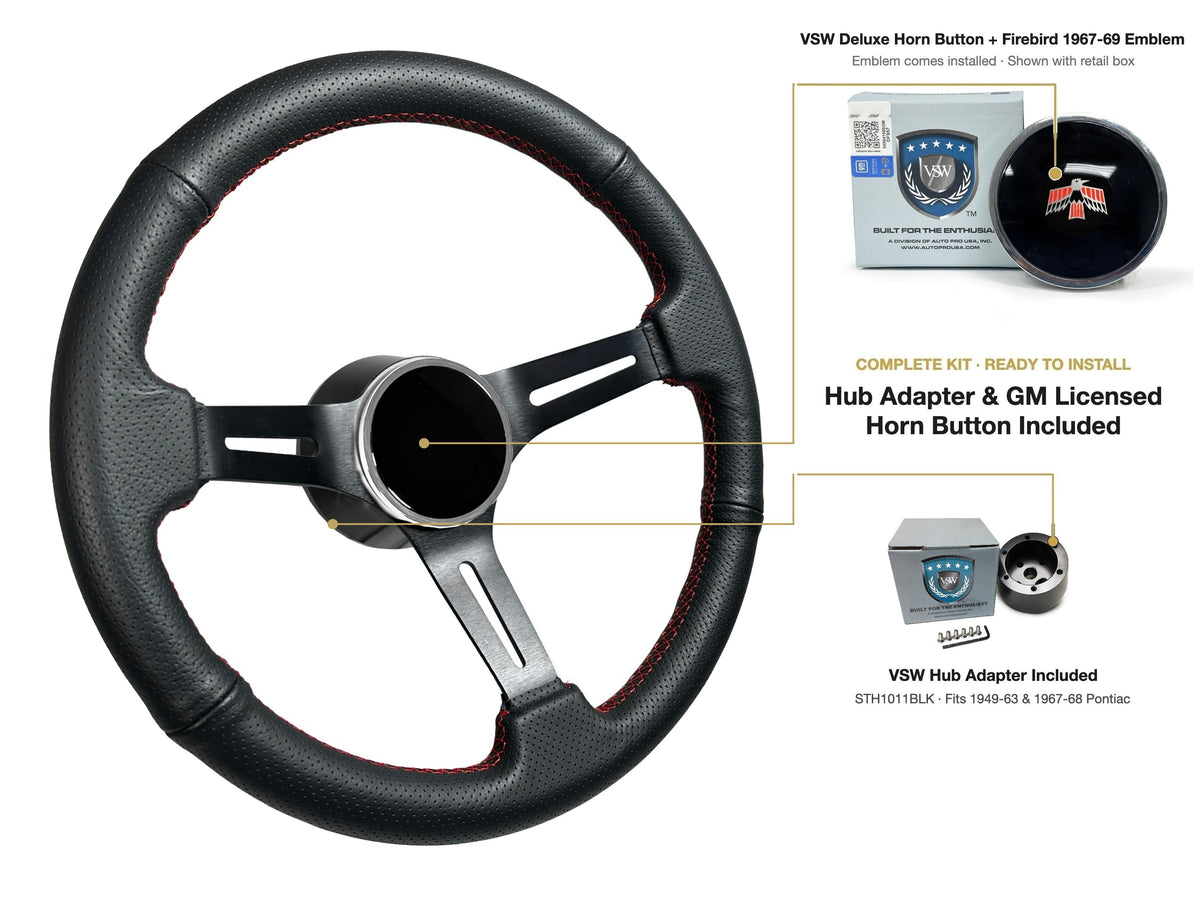 ST3586BLK-RED steering wheel kit - Deluxe horn button, Firebird 1967-69 emblem