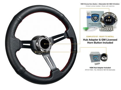ST3586BLK-RED steering wheel kit - Chrome horn button, 442 1969-72 emblem