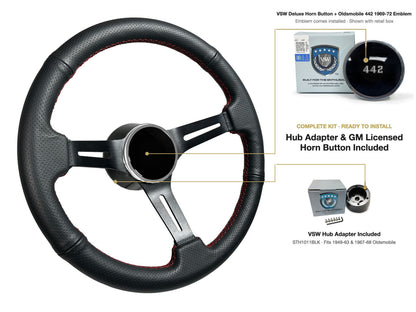 ST3586BLK-RED steering wheel kit - Deluxe horn button, 442 1969-72 emblem