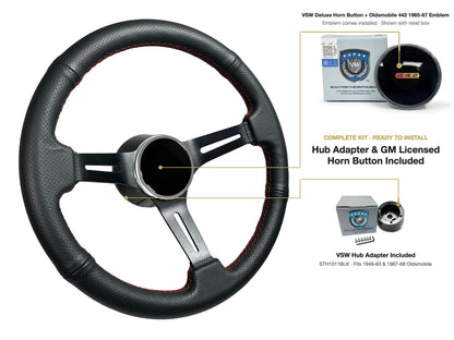 ST3586BLK-RED steering wheel kit - Deluxe horn button, 442 1965-67 emblem