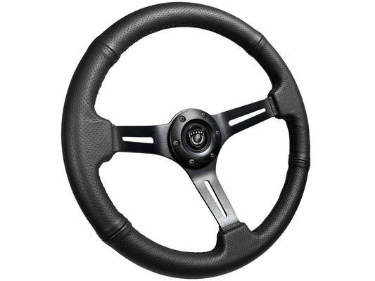 VSW S6 Sport Steering Wheel | Perforated Leather, Black Aluminum | ST3586BLK