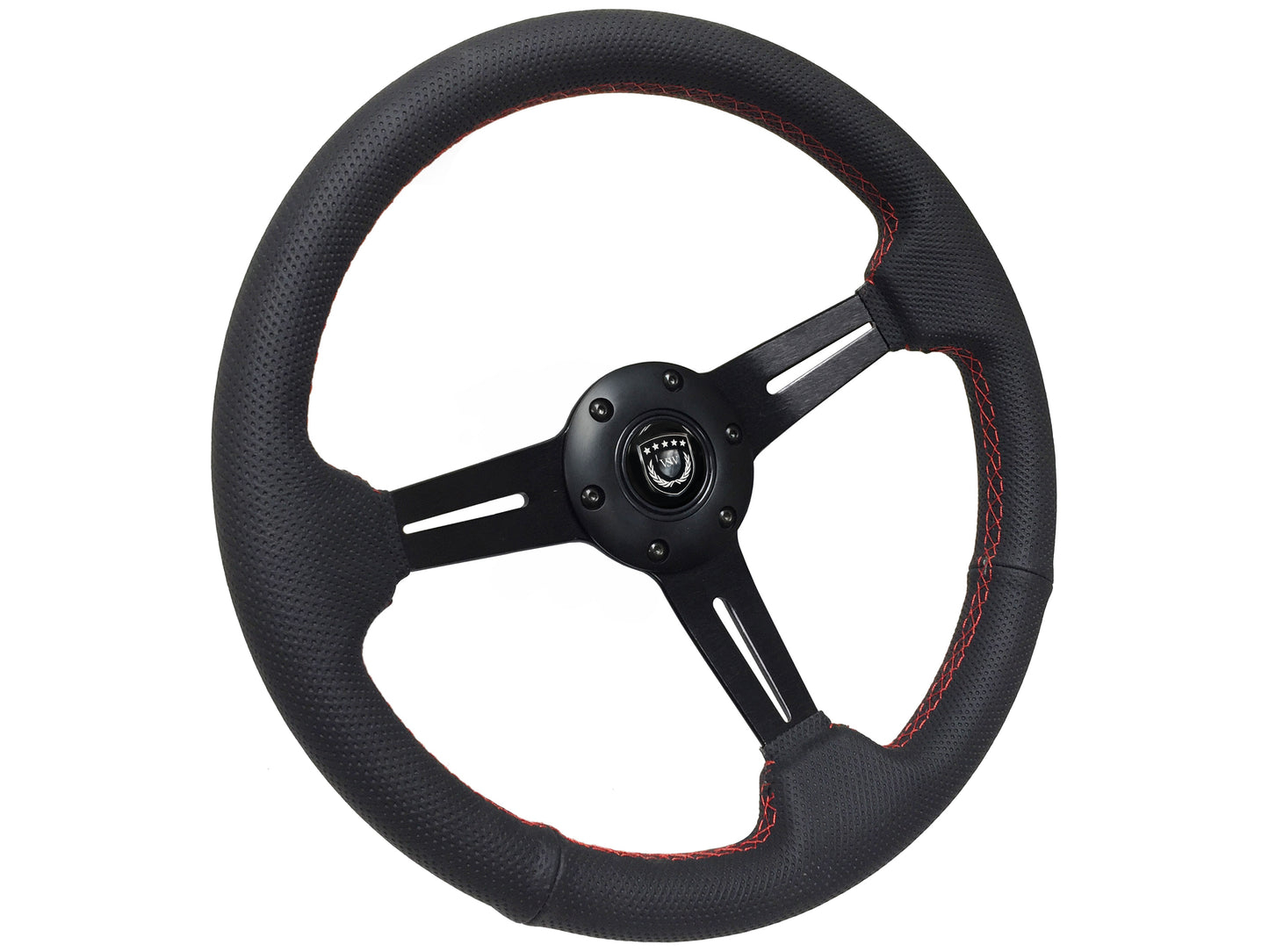 VSW S6 Sport Steering Wheel | Perforated Leather Black w/ Red Stitch | ST3586RED