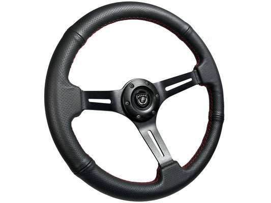 VSW S6 Sport Steering Wheel | Perforated Leather Black w/ Red Stitch | ST3586RED