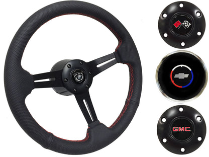 1960-73 Chevy Truck, GMC Steering Wheel Kit | Perforated Black Leather | ST3586RED