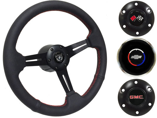 1974-94 Chevy Truck, GMC Steering Wheel Kit | Perforated Black Leather | ST3586RED